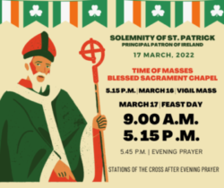 TIME OF MASSES | SOLEMNITY OF ST. PATRICK